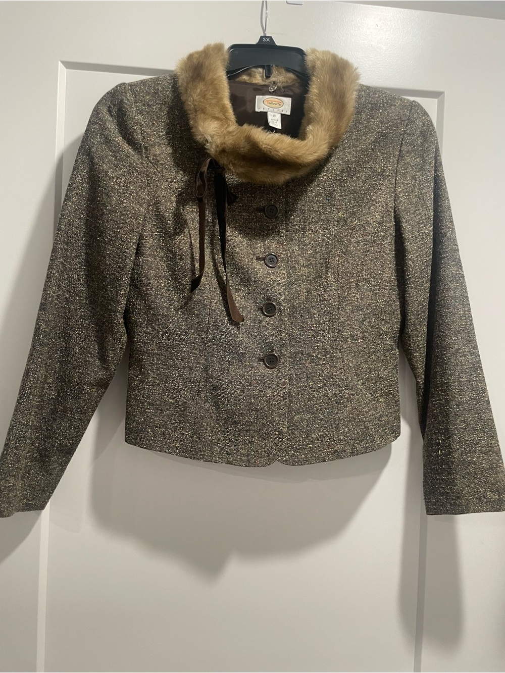 Talbots Vintage Tweed Jacket with Faux Fur Collar